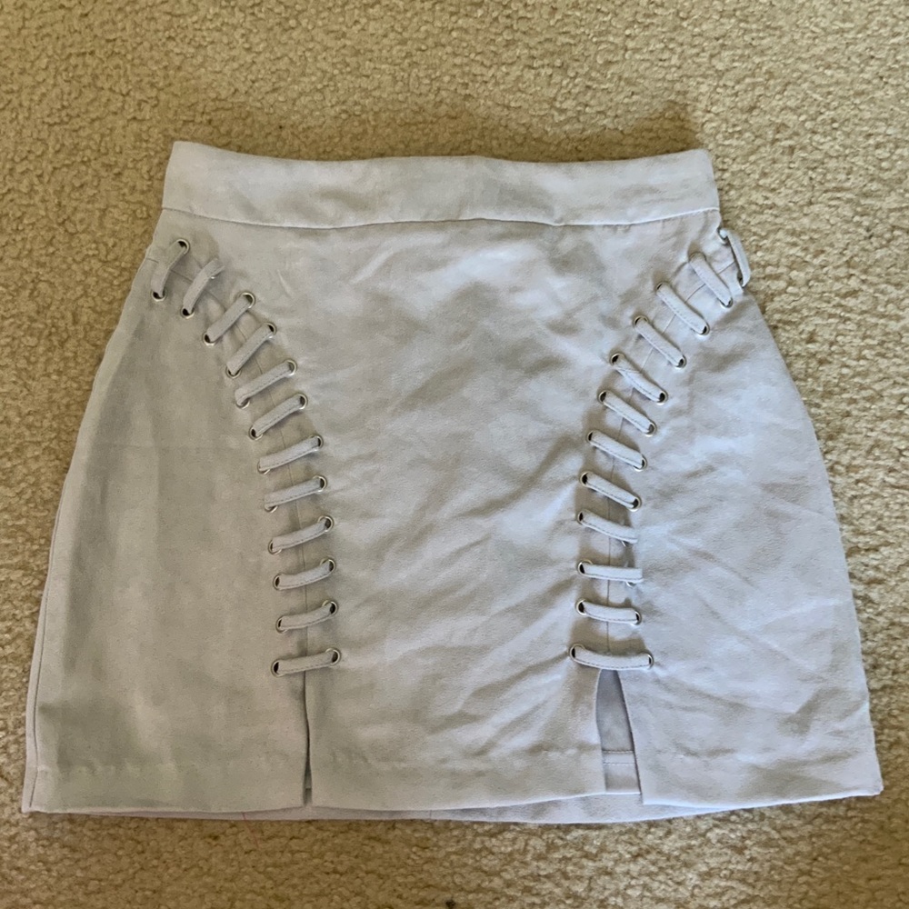 Gray Suede Lace Up Mini Skirt